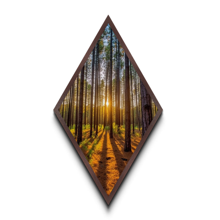 Tranquil Pine Forest Diamond Shaped Canvas Art Print, Minimal Nature Wall Decor, Rustic Cabin Style Woodland Print, Peaceful Tree Scene