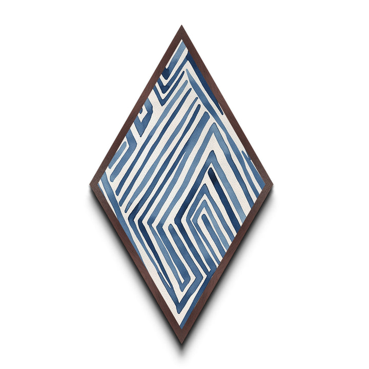 Ocean Maze Lines Diamond Shaped Blue Abstract Minimalist Canvas Embossed Print Modern Wall Decor Contemporary Geometric Accent