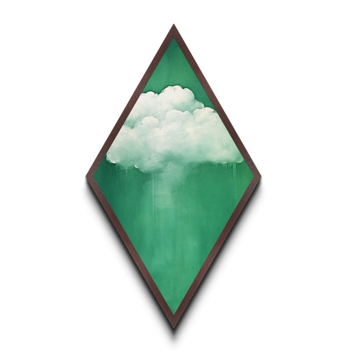 Misty Cloud Burst Diamond Shaped Soft Green Modern Canvas Textured Print Dreamscape Wall Art Serene Minimal Cloudy Sky Piece