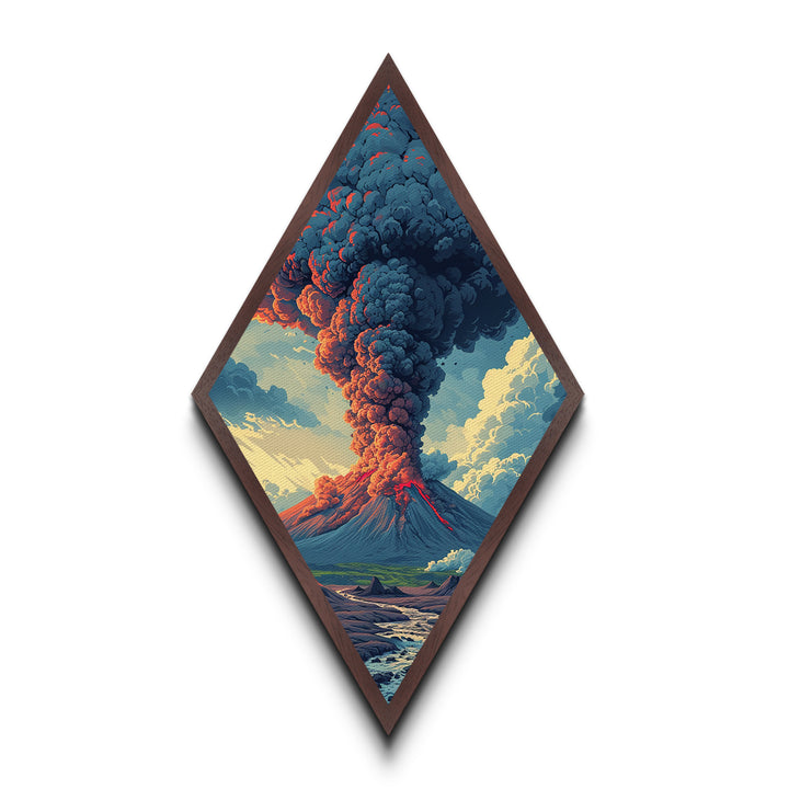 Volcanic Eruption Painting Print, Wood Framed Diamond Shaped Wall Art, Canvas Textured Print, Funky Art, Fantasy Wall Art