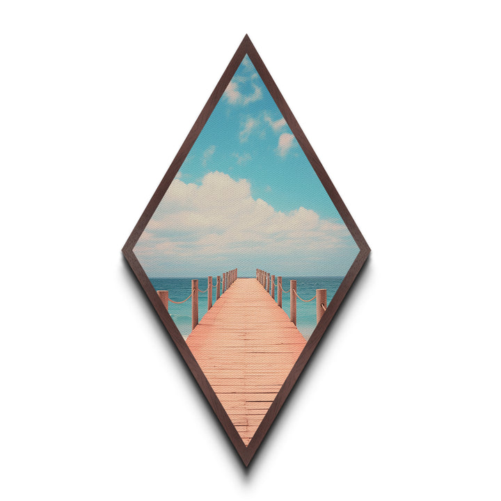 Serene Ocean Pier – Canvas Embossed Print Tranquil Coastal Diamond Art, Minimalist Seascape, Beach Walk Decor, Nautical Sky Wall Art