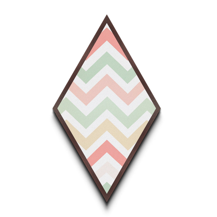 Chevron Candy Pop Diamond Shaped Canvas Embossed Print with light pastel rainbow zigzag stripes modern baby room art soft neutral wall pattern