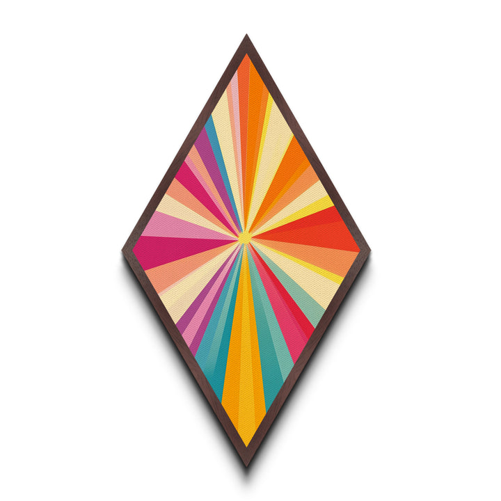 Sunshine Rays — Diamond Shaped Canvas Art Print modern sunbeam explosion piece ideal kids room decor vibrant wall accent rainbow palette
