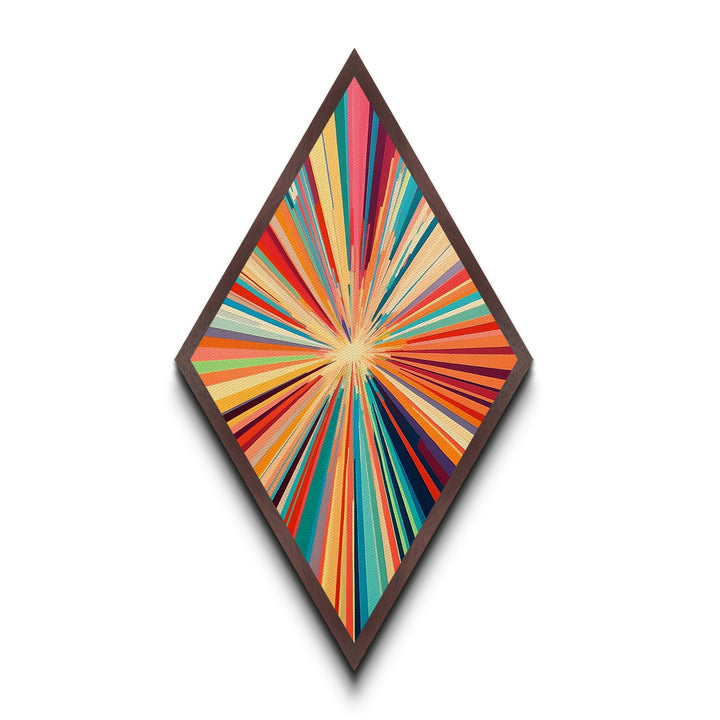 Vibrant Starburst Fusion Diamond Shaped Canvas Textured Print, Colorful Abstract Wall Art, Modern Energy Pop Home Accent
