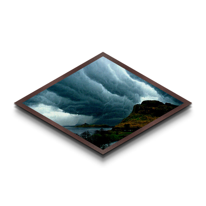 Rolling Storm Clouds Diamond Shaped Castle View Canvas Textured Print Turbulent Sky Landscape Dramatic Weather Gothic Wall Decor