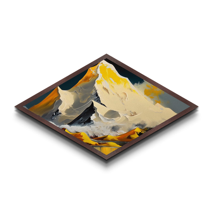 Gilded Summit – Diamond Shaped Golden Mountain Landscape Canvas Embossed Print with snow peaks, yellow ridge lines, and stylized range