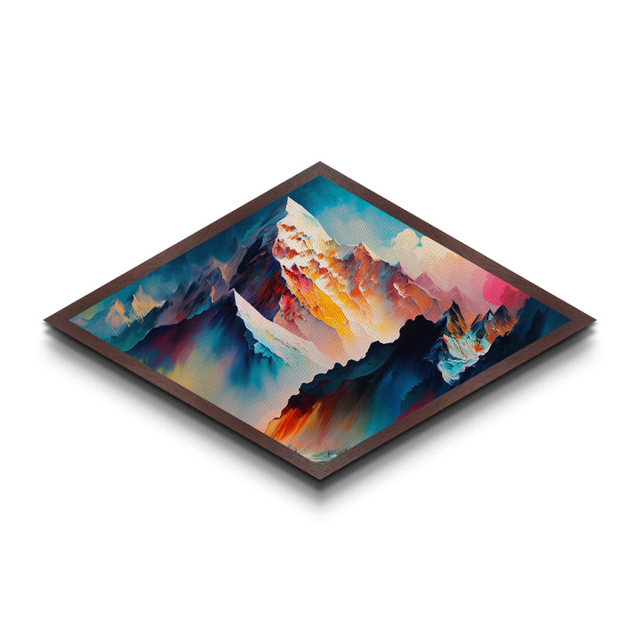 Aurora Range – Diamond Shaped Vibrant Alpine Mountains Canvas Art Print with icy summits, glowing pink sky, and fantasy ridge view