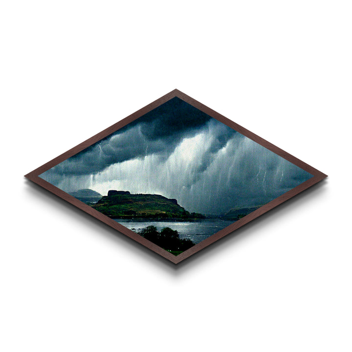 Stormy Highlands Skies Diamond Shaped Canvas Textured Print, dramatic clouds over mountains wall decor, moody nature landscape art