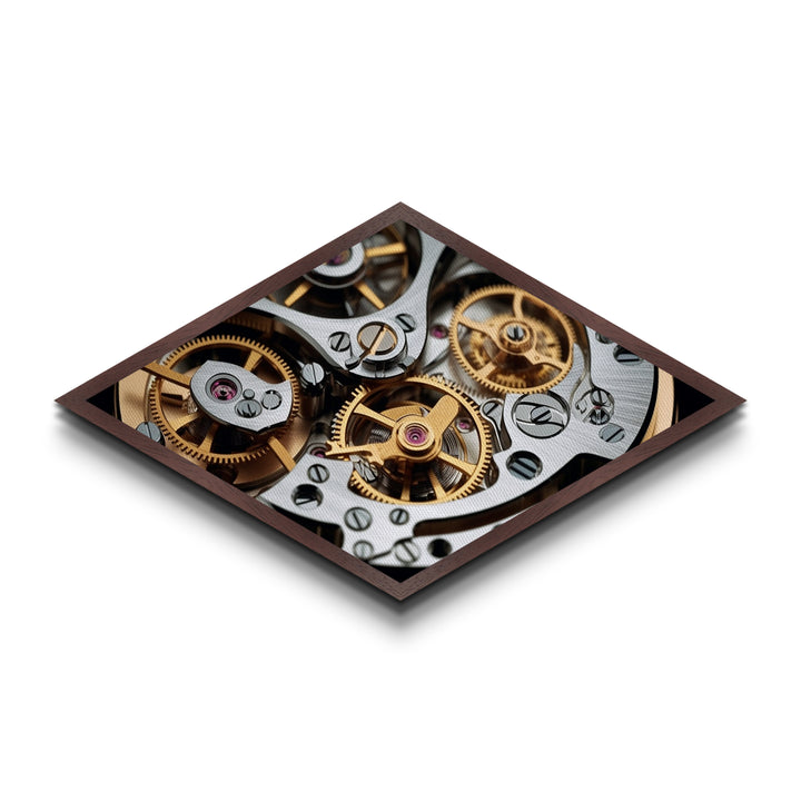Mechanical Timecraft Detail Diamond Shaped Canvas Textured Print, Watch Movement Art, Industrial Engineering Gift, Steampunk Decor