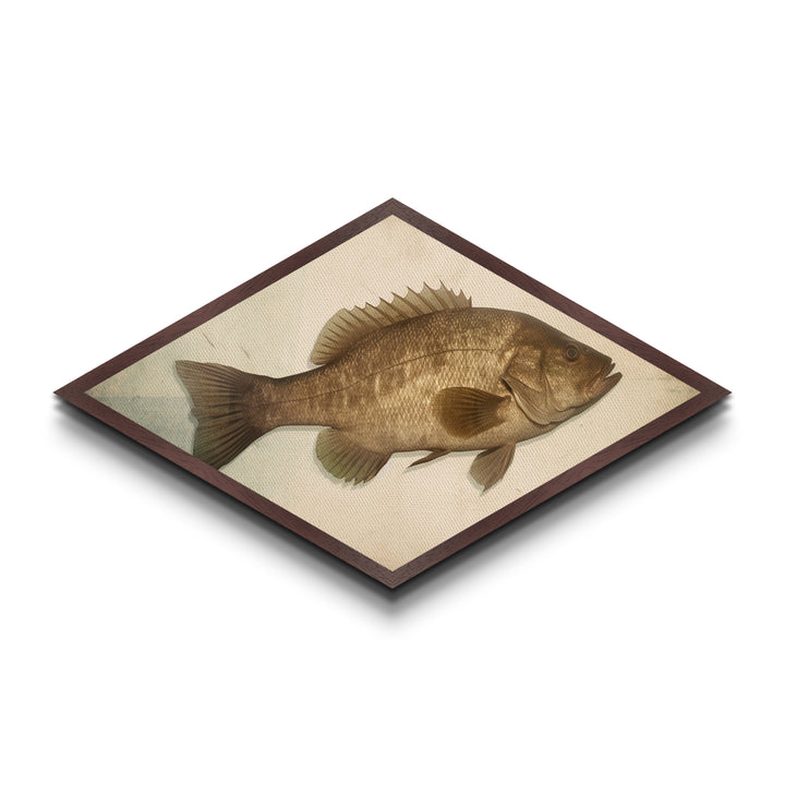 Realistic Bass Profile – Diamond Shaped Canvas Embossed Print, Angler Cabin Decor, Fishing Enthusiast Gift, Masculine Wall Art
