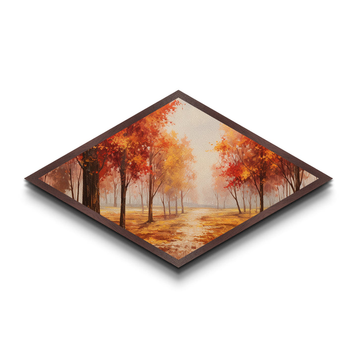 Fall Centerpiece Wall Art, Orange Leaves, Diamond Shaped Canvas Art Print, Canvas Texture Art, The Changing Of The Seasons