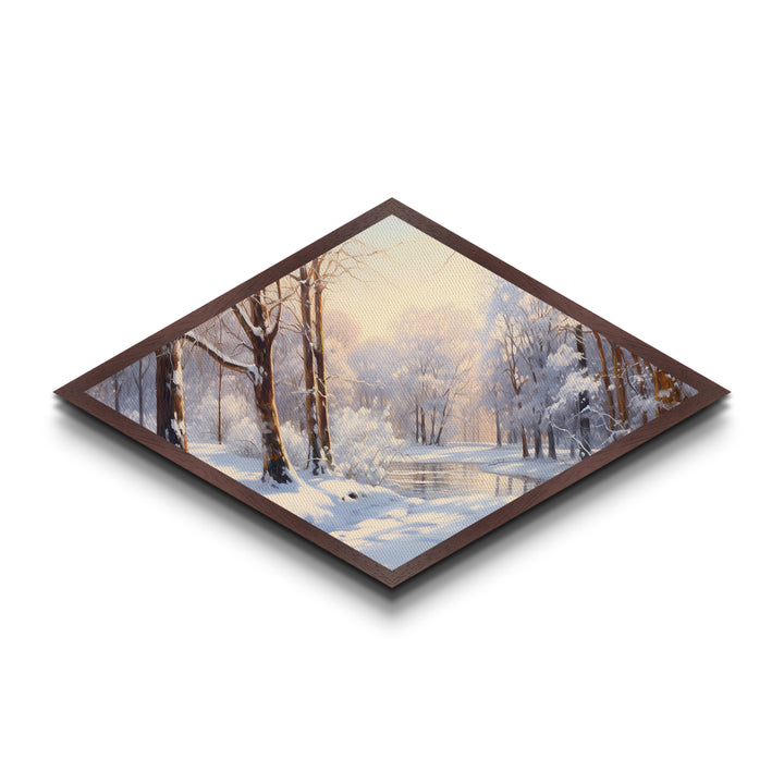 Winter in The Woods, Framed Canvas Print Wall Art, Winter Centerpiece, Snowy Landscape Painting Home Decor, Above Sofa Art