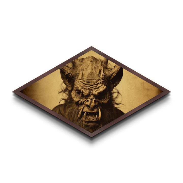 Ferocious Beast Snarl Diamond Shaped Monster Canvas Textured Print horror gothic wall decor beast head grotesque demon fantasy gift