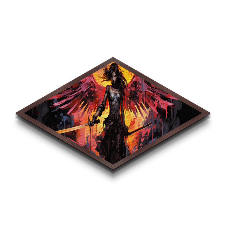 Blade Wing Warrior Diamond Shaped Angel Canvas Art Print fiery red wings sword epic fantasy female warrior modern home wall decor