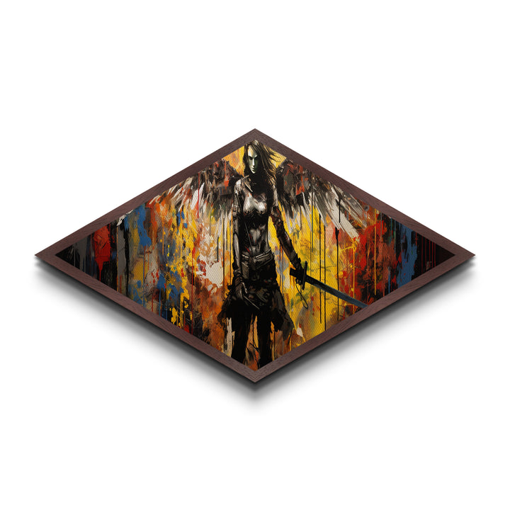 Apocalypse Blade Angel Diamond Shaped Warrior Canvas Art Print urban graffiti style fantasy sword wings chaos dramatic wall decor