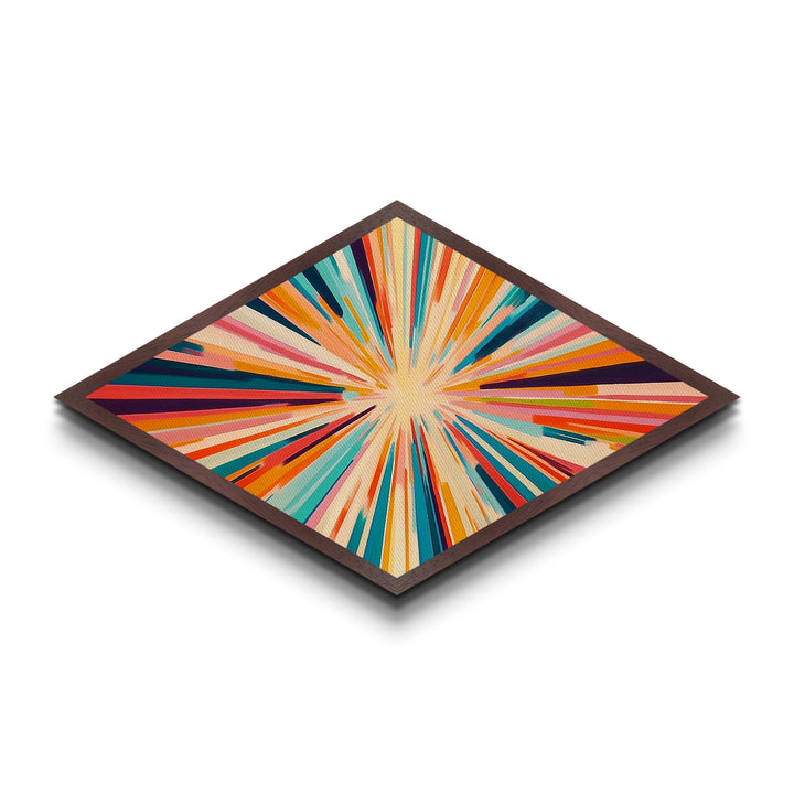 Color Burst Fusion Diamond Shaped Canvas Embossed Print energetic rainbow abstract painting wall art studio accent or creative gift idea