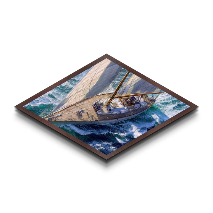Ocean Sail Escape Diamond Shaped Canvas Textured Print majestic sailboat on waves nautical marine wall art coastal living or beach house