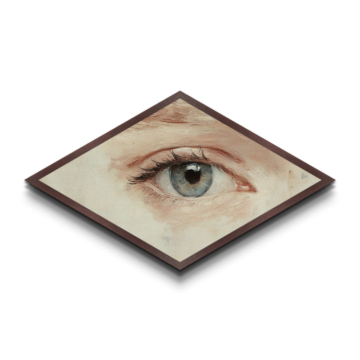 Blue Eye Realism Diamond Shaped Canvas Textured Print Hyperreal Oil Detail Surreal Wall Art Unique Minimalist Modern Bedroom Decor