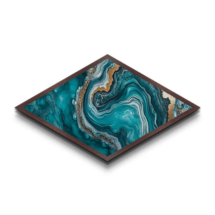 Turquoise Geode Glow Diamond Shaped Canvas Textured Print Earthy Crystal Wall Art Boho Teal Abstract Bedroom Office or Hallway Style