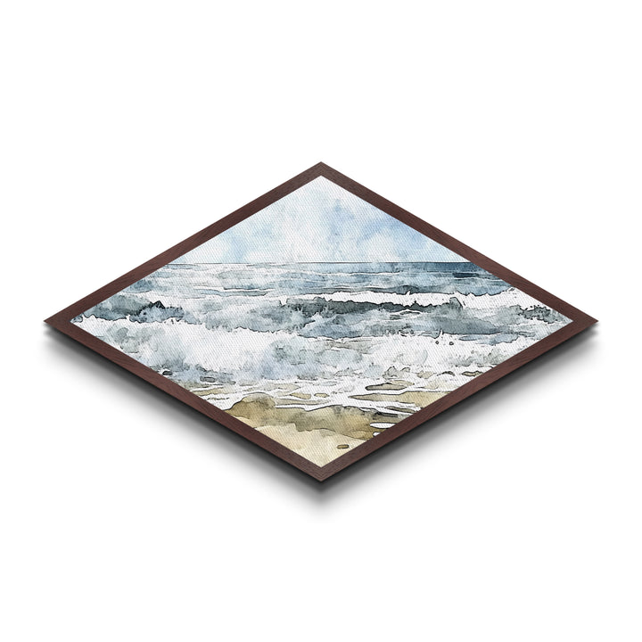 Coastal Break - Diamond Shaped Canvas Textured Print Ocean Wave Beach Art Nautical Bathroom Decor Relaxing Watercolor Seascape