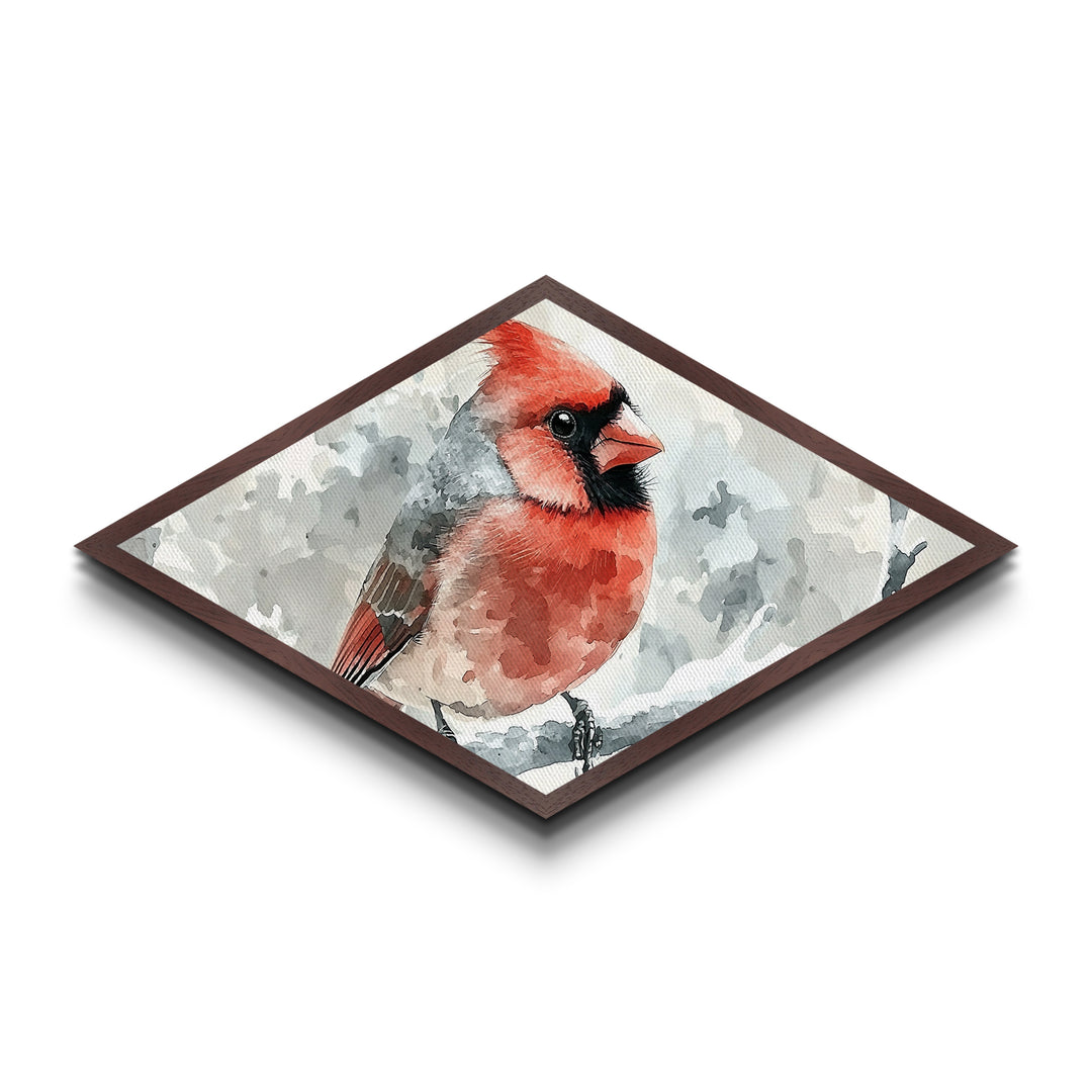Female Cardinal Watercolor Print, Diamond Shaped Wall Art, Bird Painting, Birdwatcher Gift, Red Cardinal Art, Birdwatching Art