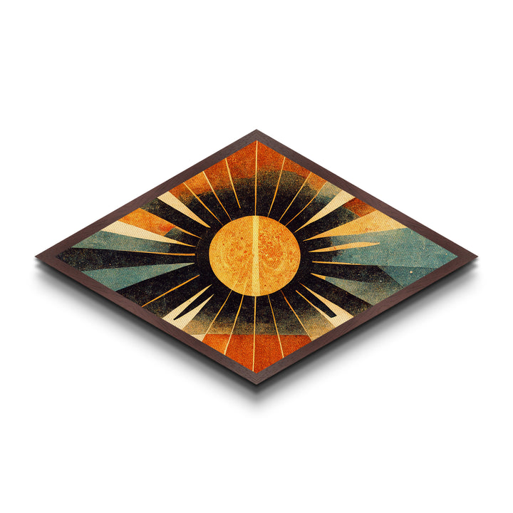 MCM Art Deco Sun Framed Canvas Art Print, Canvas Embossed Art, Retro Wall Art, Modern Home Decor