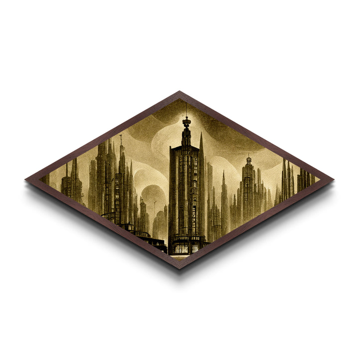 Dark City Art Deco Metropolis, Framed Canvas Art Print, Architecture Painting, Cool office Decor Gift For Him