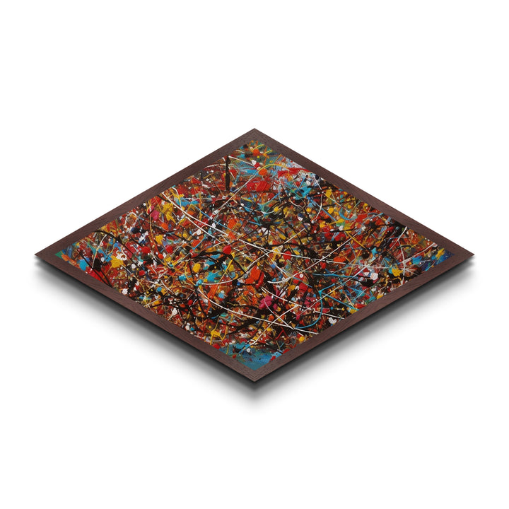 Kinetic Color Storm Diamond Shaped Abstract Art Canvas Embossed Print Splatter Painting Bright Bold Expressionist Energy Home Style