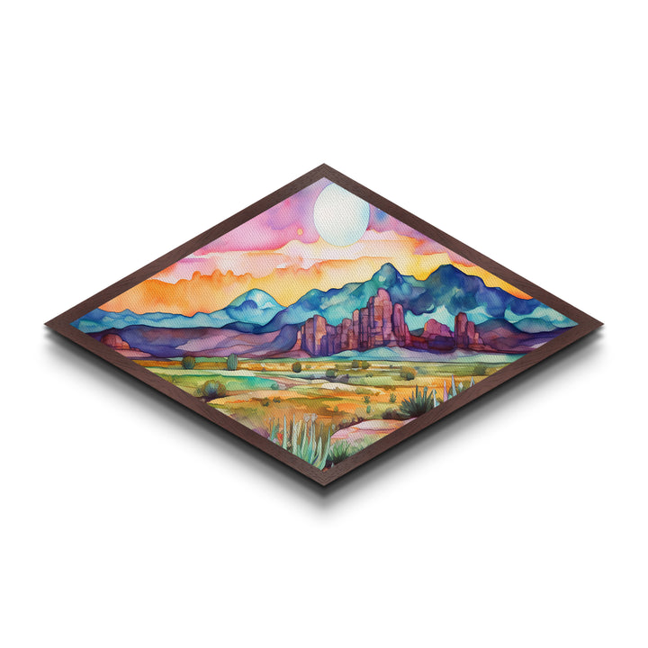 Sunset Over Painted Buttes Diamond Shaped Canvas Textured Print vivid desert canyon landscape southwestern decor art illustration