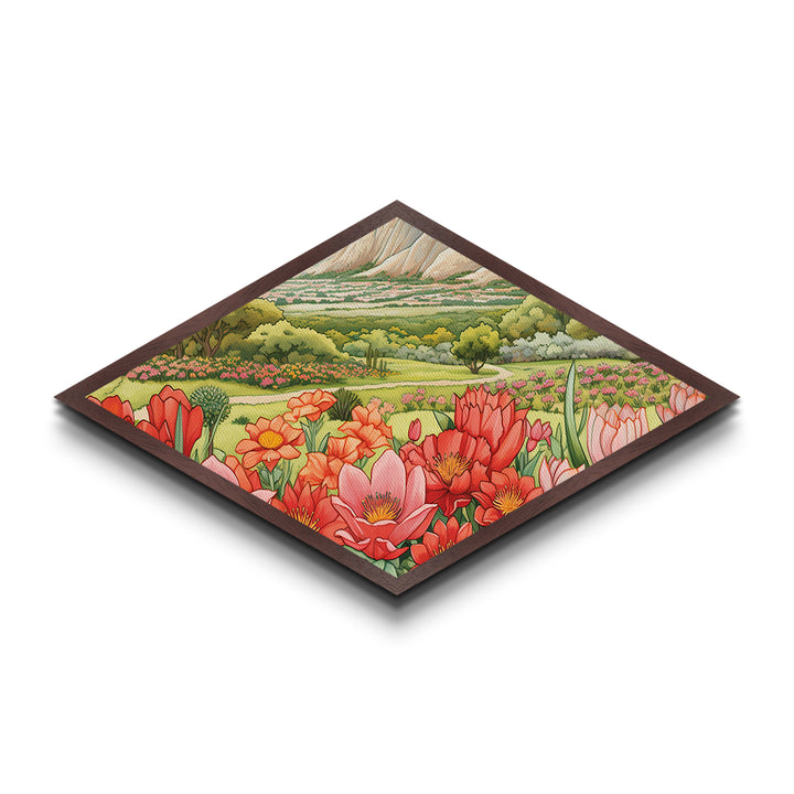 Wildflower Valley Bloom Diamond Shaped Canvas Art Print spring floral landscape pastel desert nature illustration cheerful artwork