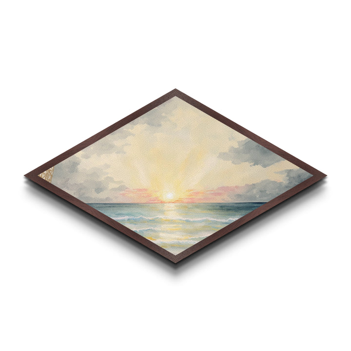 Serene Ocean Light – Diamond Shaped Pastel Seascape Canvas Textured Print, Soothing Sky and Waves Wall Decor Piece