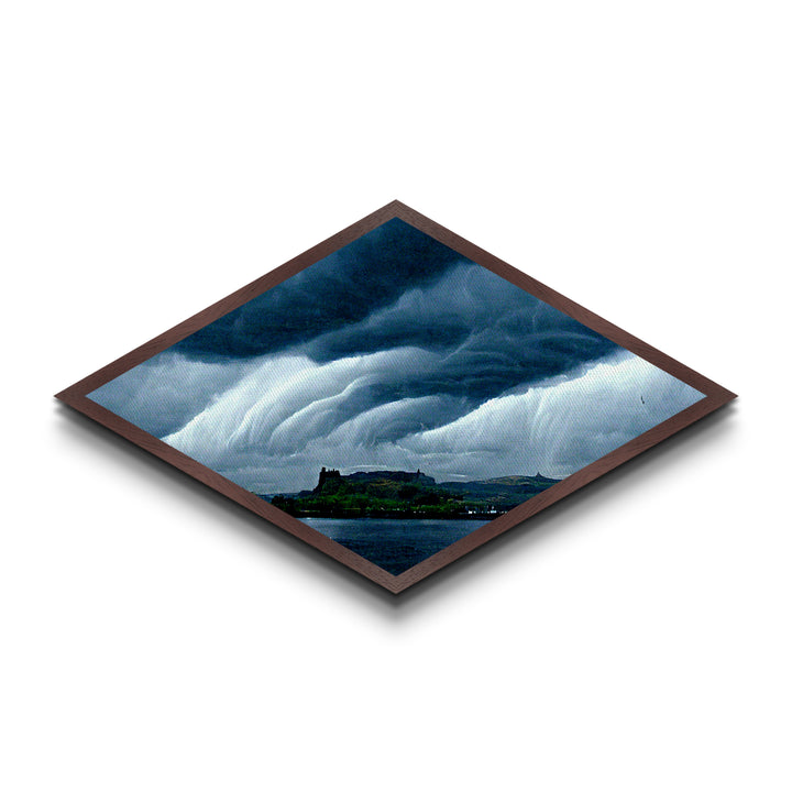 Storm Over Castle Diamond Shaped Dramatic Sky Canvas Art Print Thunderclouds Over Water Moody Landscape Gothic Fantasy Wall Decor