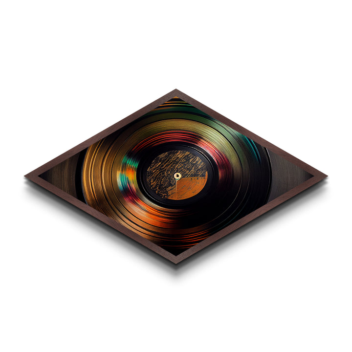 Diamond Shaped Golden Vinyl — Retro Record Album Wall Art Canvas Embossed Print, Eclectic Music Lover Decor, Bold Audio Aesthetic