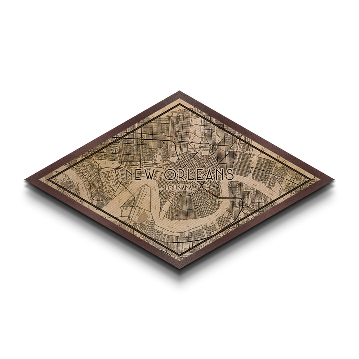 New Orleans Diamond Shaped City Map, Custom Diamond Shaped Wall Art, City Map Canvas