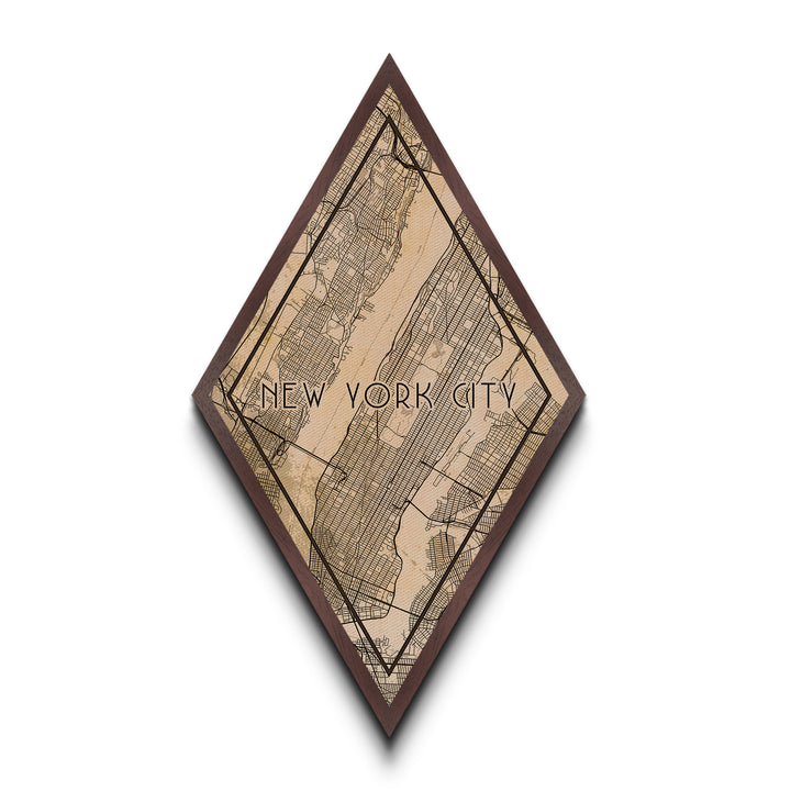 New York Diamond Shaped Travel Poster, Custom Diamond Shaped Wall Art, City Map Canvas