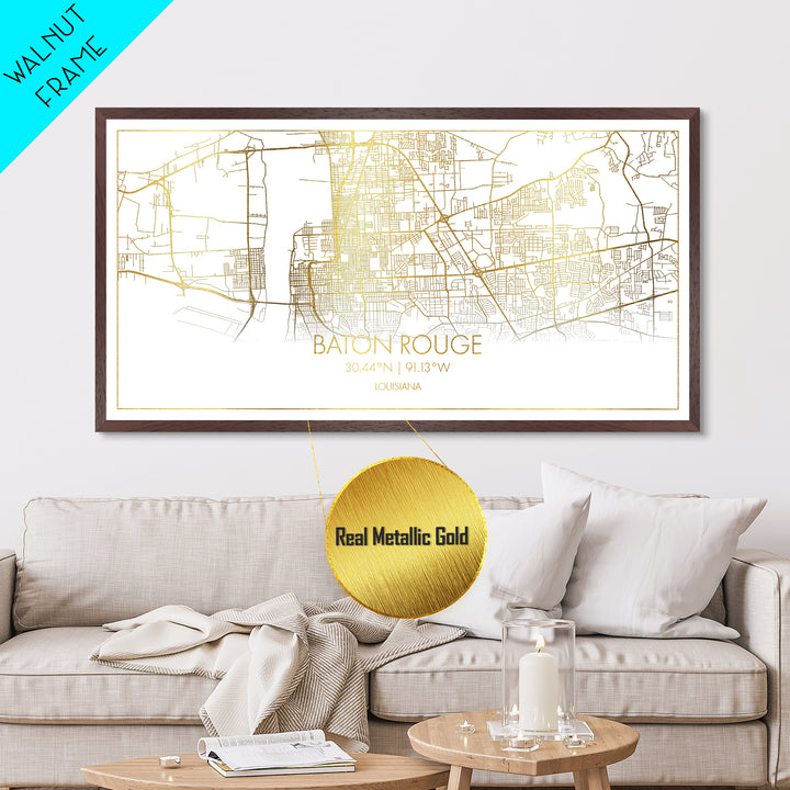 Baton Rouge Louisiana City Poster, Metallic Gold Art, Metal Art, real wood frames, black and gold, Map Print Poster, Travel Poster, Housewarming Gift