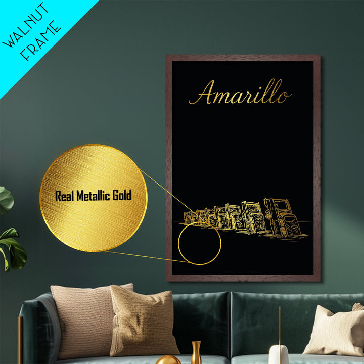 Amarillo Texas Art, Metallic Gold Print, Wood Framed Art, Metal Art, Office Decor, Retirement Travel Gift, College Dorm Gift