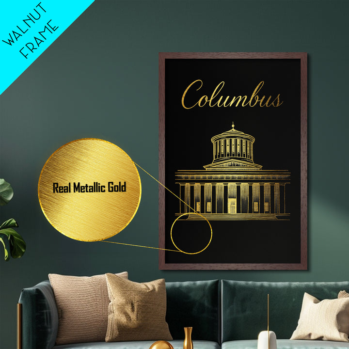 Columbus Georgia Art, Metallic Gold Print, Wood Framed Art, Metal Art, Modern House Art, Traveler Gift, Bedroom Wall Art