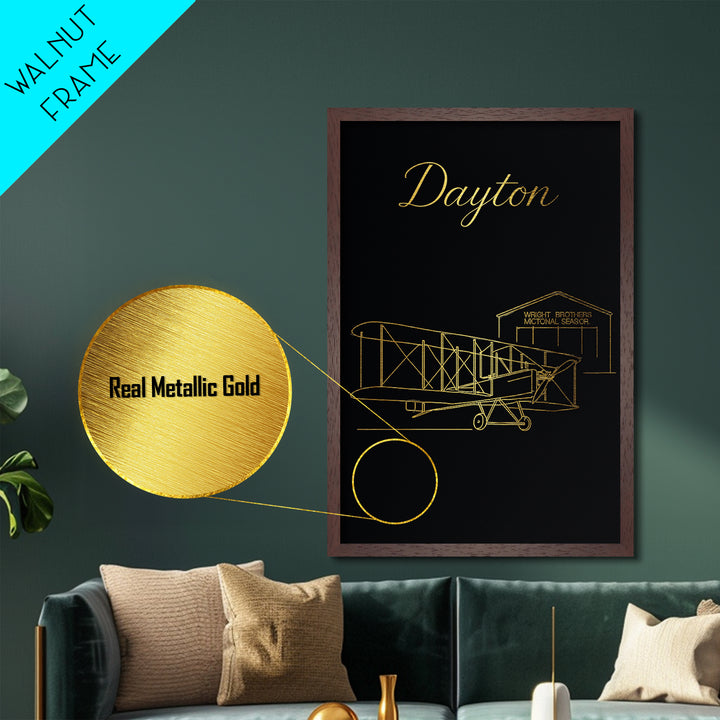 Dayton Ohio Art, Metallic Gold Print, Wood Framed Art, Metal Art, Modern Skyline Wall Print, Wanderlust Gift, Living Room Art