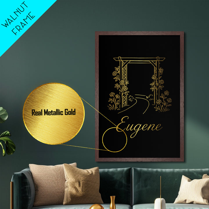 Eugene Oregon Art, Metallic Gold Print, Wood Framed Art, Metal Art, Modern Wall Art, Graduation Gift, Bedroom Wall Art