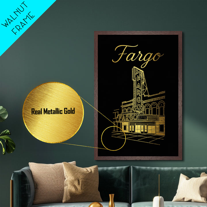 Fargo North Dakota Travel, Metallic Gold Art, Wood Framed Art, Metal Art, Modern Wall Art, Graduation Gift, Entryway Wall Print