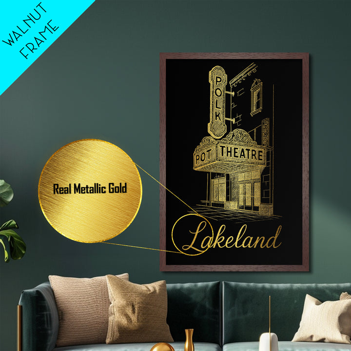 Lakeland Florida Art, Metallic Gold Art, Wood Framed Art, Metal Art, Modern Wall Art, Adventure Lover Gift, Bedroom Wall Art