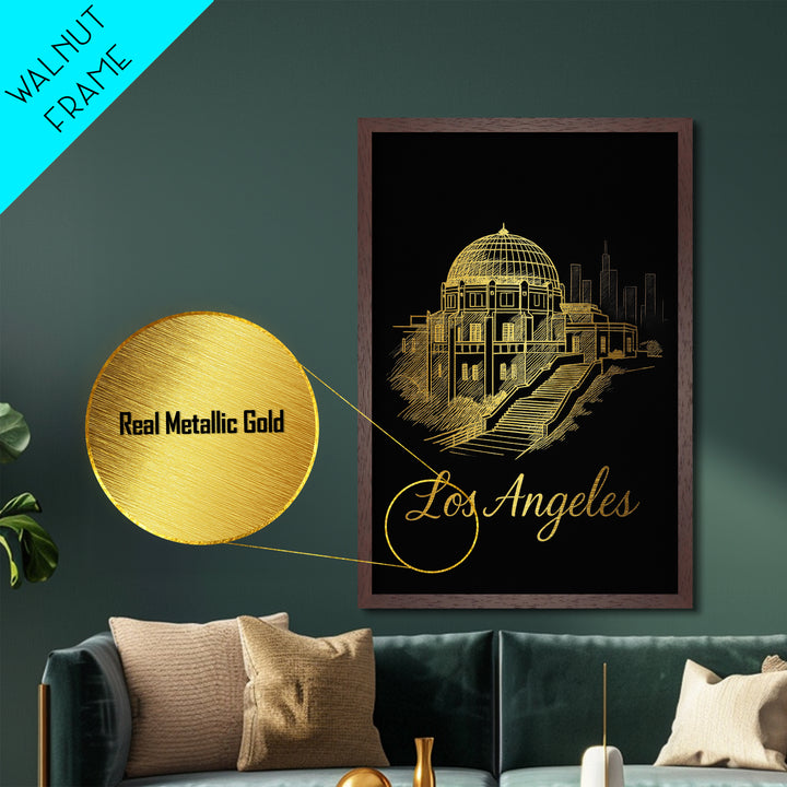 Los Angeles California Travel, Metallic Gold Art, Wood Framed Art, Metal Art, Retirement Gift, Bedroom Wall Art, Hallway Wall Art
