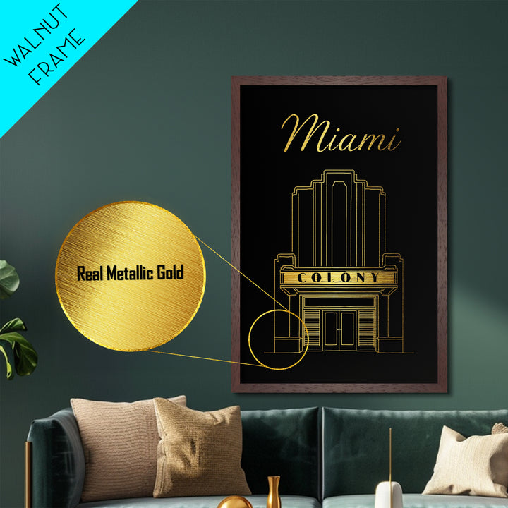 Miami Florida Travel, Metallic Gold Art, Wood Framed Art, Metal Art, Retirement Gift, Bedroom Wall Art, Hallway Wall Art