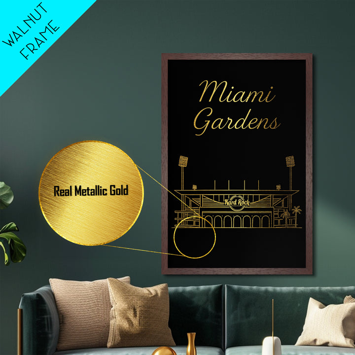 Miami Gardens Florida Travel, Metallic Gold Art, Wood Framed Art, Metal Art, Destination Gift, Bedroom Art, Home Office Art