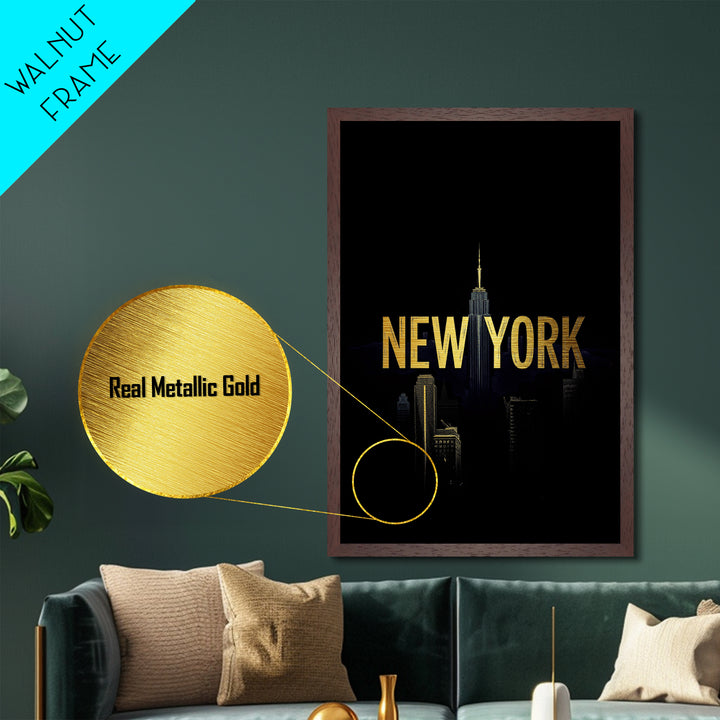 New York New York Art, Metallic Gold Art, Wood Framed Art, Metal Art, Modern Wall Art, Adventure Lover Gift, Entryway Wall Print