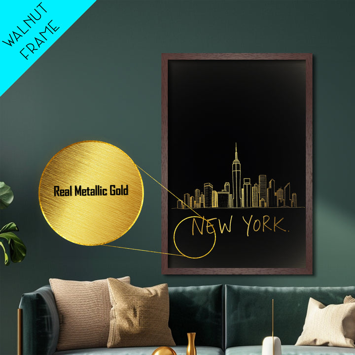 New York New York Art, Metallic Gold Art, Wood Framed Art, Metal Art, Modern House Art, Wanderlust Gift, Bedroom Art