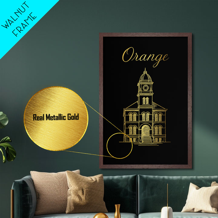 Orange California Travel, Metallic Gold Art, Wood Framed Art, Metal Art, Retirement Gift, Living Room Art, Hallway Wall Art