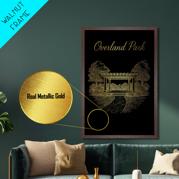 Overland Park Kansas Art, Metallic Gold Print, Wood Framed Art, Metal Art, Modern Wall Art, Graduation Gift, Entryway Wall Print