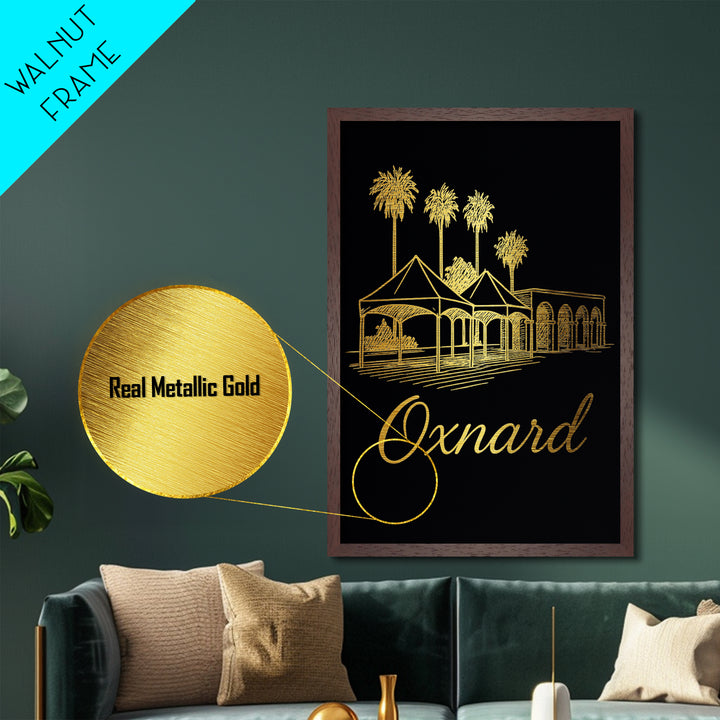 Oxnard California Travel, Metallic Gold Art, Wood Framed Art, Metal Art, Minimalist Wall Art, Honeymoon Gift, Bedroom Wall Art